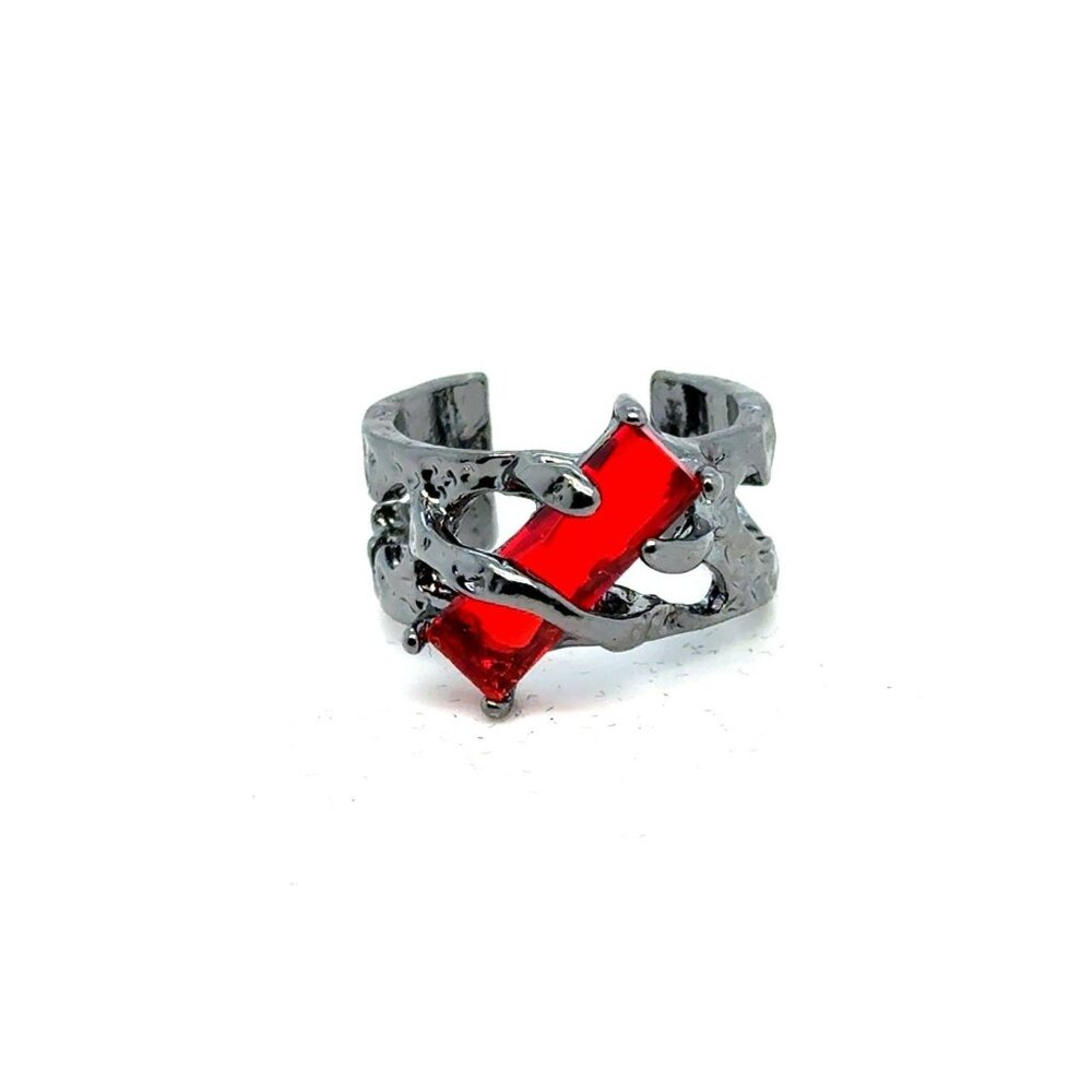 Open Back Encased Garnet Colored Stone Claw Ring